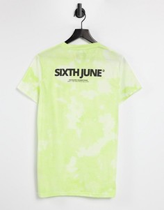 Лаймовая выбеленная oversized-футболка в стиле унисекс с логотипом на груди (от комплекта) Sixth June-Зеленый цвет