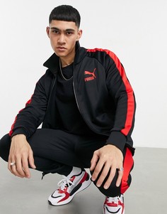Черная спортивная куртка с красными полосками PUMA Iconic T7-Черный цвет