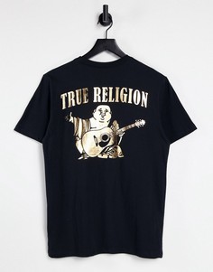 Футболка с круглым вырезом и золотистым логотипом в виде Будды True Religion-Черный цвет