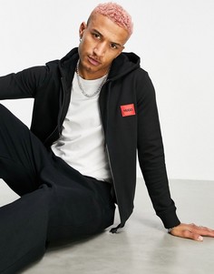 Черный худи на молнии с контрастным квадратным логотипом HUGO Daple212-Черный цвет