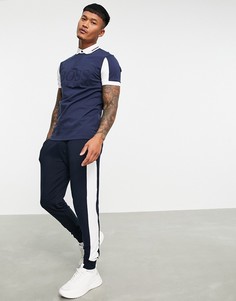 Темно-синее поло с большим логотипом и вставками на рукавах BOSS Athleisure Pavel-Темно-синий