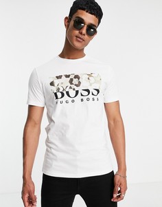 Белая футболка со вставкой с принтом и большим логотипом BOSS Teally-Белый