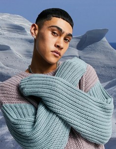 Джемпер в рубчик с круглым вырезом в стиле колор блок ASOS DESIGN-Разноцветный