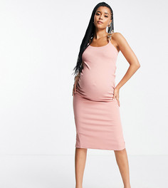 Розовое фактурное платье макси с золотистой цепочкой и высоким вырезом ASOS DESIGN Maternity-Разноцветный