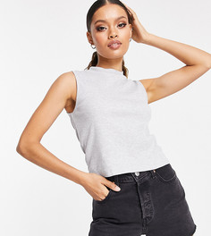 Серый кроп-топ в рубчик с высоким воротником Threadbare Petite