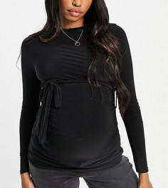 Черный обтягивающий топ с поясом Missguided Maternity-Черный цвет