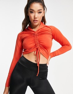 Присборенный спереди укороченный спортивный худи цвета корицы Threadbare Fitness-Оранжевый цвет