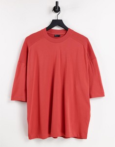 Красная выбеленная oversized-футболка с рукавами до локтя и вставками с вафельной текстурой ASOS DESIGN-Красный