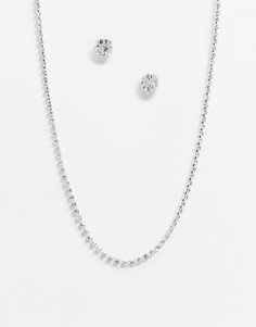Ожерелье с кристаллами Swarovski и серьги-гвоздики из стерлингового серебра Krystal London-Очистить