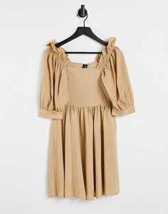 Бежевое свободное платье с пышными рукавами Vero Moda-Светло-бежевый цвет