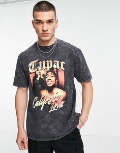 Черная выбеленная oversized-футболка с принтом "Tupac California" Topman-Черный цвет