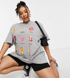 Очень свободная oversized-футболка с принтом кристаллов Native Youth Plus-Серый