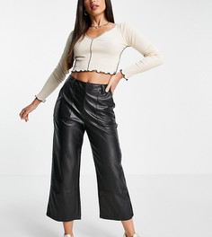 Черные брюки с широкими штанинами из искусственной кожи Threadbare Tall Ariel-Черный цвет