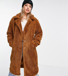 Светло-коричневое oversized-пальто из искусственного меха Threadbare Tall-Белый