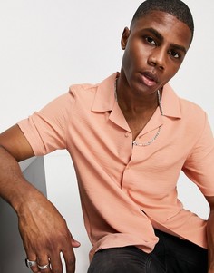 Креповая рубашка узкого кроя с отложным воротником и короткими рукавами Bolongaro Trevor-Розовый цвет