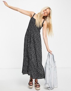 Черное платье миди со сборками, разрезами по бокам и цветочным принтом Aeropostale-Черный цвет