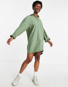 Oversized платье-рубашка в винтажную клетку с вышитым логотипом на кармане Kickers-Зеленый цвет