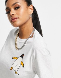 Серая oversized-футболка с рисунком пингвина New Love Club-Серый