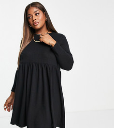 Черное платье с присборенной юбкой и длинными рукавами Noisy May Curve-Черный цвет