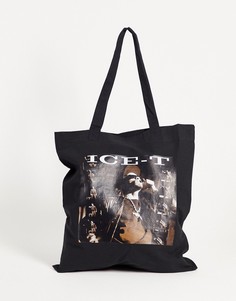 Черная сумка-тоут из органического хлопка с принтом «Ice-T» ASOS DESIGN-Черный цвет