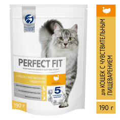 Сухой корм для кошек с чувствительным пищеварением Perfect Fit Sensitive, индейка, 0,19кг