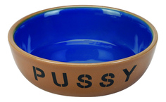 Одинарная миска для кошек Beeztees Pussy, керамика, коричневый, синий, 12.5см