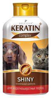 Шампунь для кошек и собак RolfClub Keratin+Shiny для короткошерстных, кератин, 400 мл