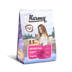Сухой корм для кошек Karmy Sensitive, индейка, 1,5кг