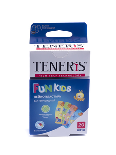 Пластырь Teneris Fun Kids бактерицидный на полимерной основе с рисунками 20 шт.