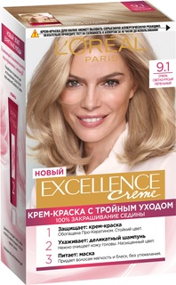 Крем-краска для волос LOreal Excellence стойкая тон 9.1 "Очень светло-русый пепельный"