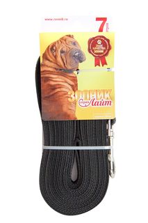 Поводок для собак Зооник Лайт, капроновый с латексной нитью, черный, 7м, 20мм