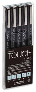 Набор линеров Touch Liner Brush, золодный серый, 0,1, 0,3, 0,5 мм, Сhisel, Вrush, 5 шт