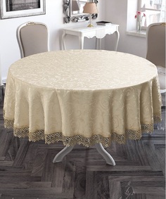 Скатерть "KARNA" KDK с гипюром круглая 160 Q см Бежевый