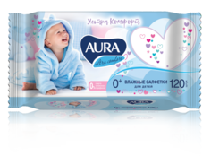 Детские влажные салфетки Aura Ultra Comfort с экстрактом алоэ и витамином Е, 120 шт