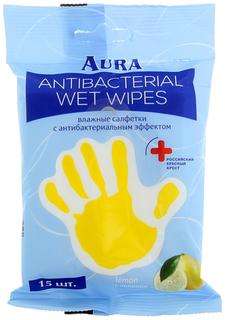Влажные салфетки Aura Антибактериальные с лимоном 15 шт
