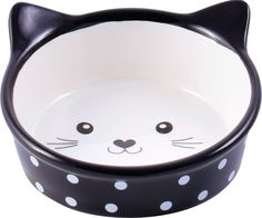 Миска для кошек КерамикАрт Мордочка кошек, керамическая, черная в горошек, 250мл