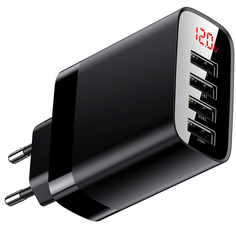 Сетевое зарядное устройство Baseus Mirror Lake Digital Display, 4xUSB, 2,4 A, black