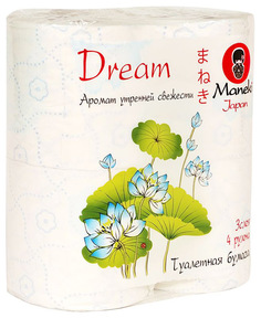 Туалетная бумага Maneki Dream аромат утренняя свежесть с тиснением 3 слоя 4 шт