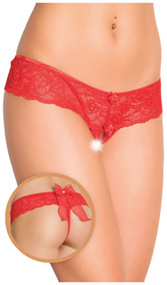 Шортики с бантиком открытые кружевные SoftLine Collection, красный, M/L