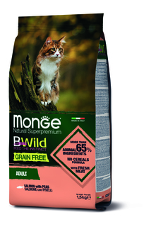 Сухой корм для кошек Monge Bwild Cat Grain Free, из лосося и гороха беззерновой, 1.5кг