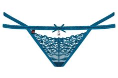 Яркие трусики-стринги с окошком и двойными бретелями, бирюзовый, S/M, Obsessive