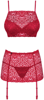 Роскошный комплект белья Lividia с поясом для чулок красный L/XL Obsessive
