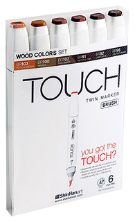 Набор маркеров TOUCH TWIN BRUSH WOOD 6 шт коричневый