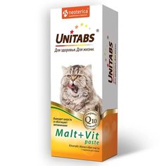Паста для выведения шерсти для кошек Unitabs Malt+Vit, с таурином, 120 мл