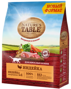 Сухой корм для взрослых кошек Natures Table , индейка, 1.131кг