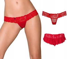 Сексуальные кружевные трусики с оборкой на попке, красные, S/M Obsessive