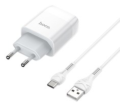 Сетевое зарядное устройство Hoco C73A, 2xUSB, Type-C, 2,4 A, white