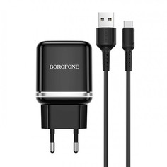 Сетевое зарядное устройство Borofone BA36A, 1xUSB, microUSB, 3 A, black