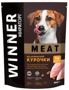 Сухой корм для собак Winner Meat Adult, для мелких пород, курица, 0.5кг