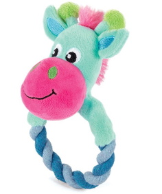 Мягкая игрушка для щенков Triol Жираф с кольцом, голубой, розовый, 17 см